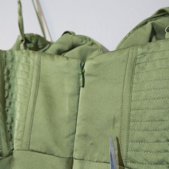 House of CB Myrna Olive Corset Satin Slip Dress Timeless Elegant - Picture 8 of 14